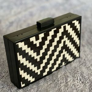 Zara black & white animal print clutch